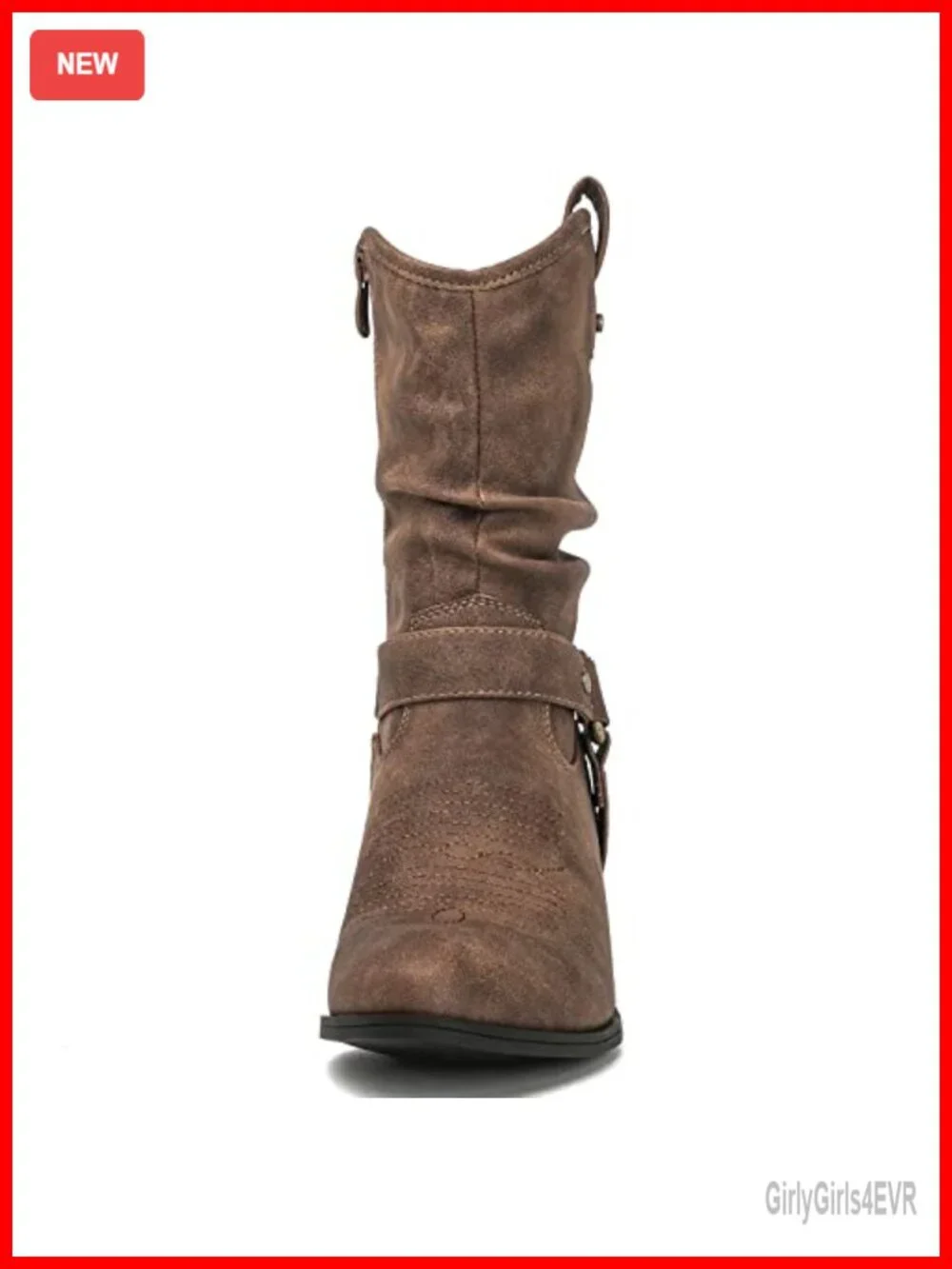 Vegan Leather Mid Calf Cowgirl Boots Western Bootie with Side Zipper
